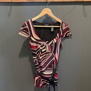 Access‎ sheet top blouse sheer short sleeve medium office business casual belt